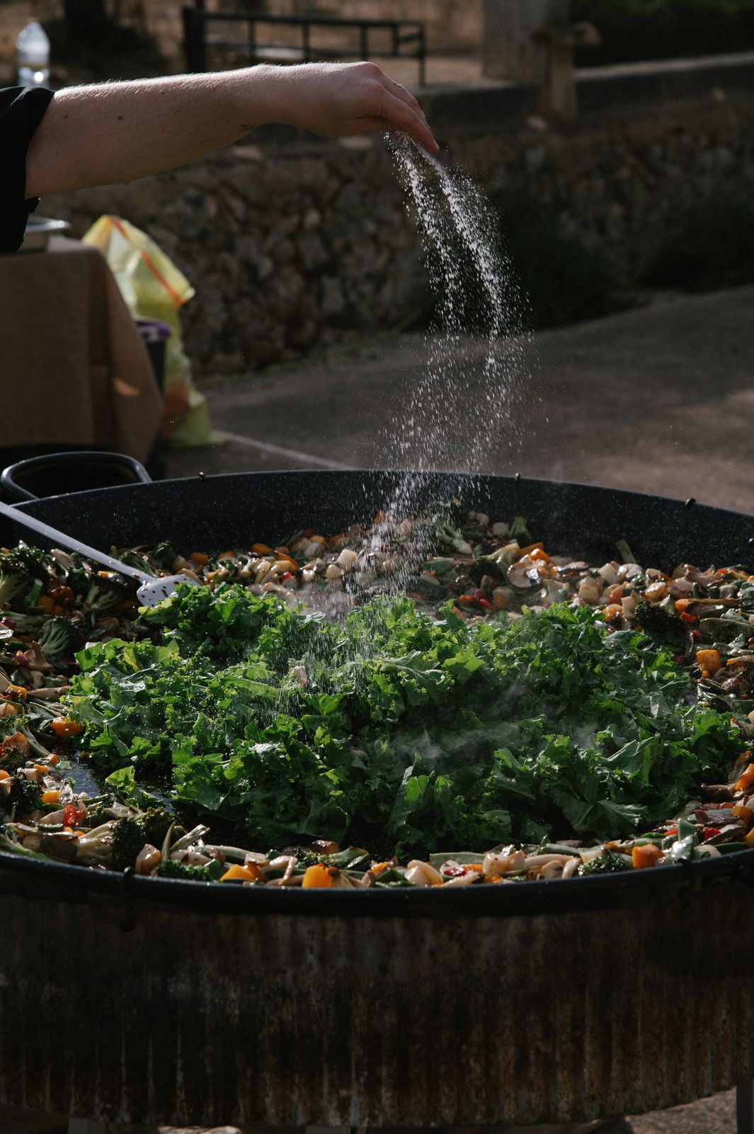 Paella in the patio de naranjos at Finca Binissatí, Mallorca