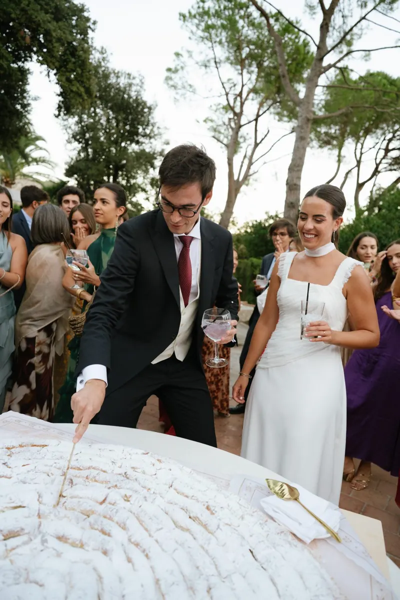 Cutting a giant ensaimada instead of a wedding cake, Comassema, Mallorca