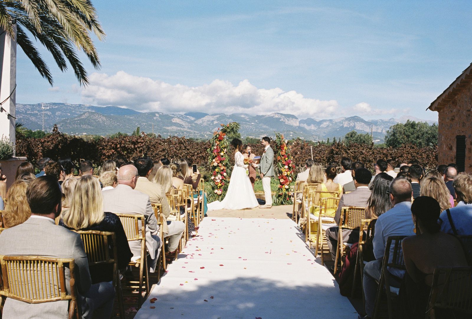 Wedding photograph on 35mm film at Bodegas Ángel, Mallorca