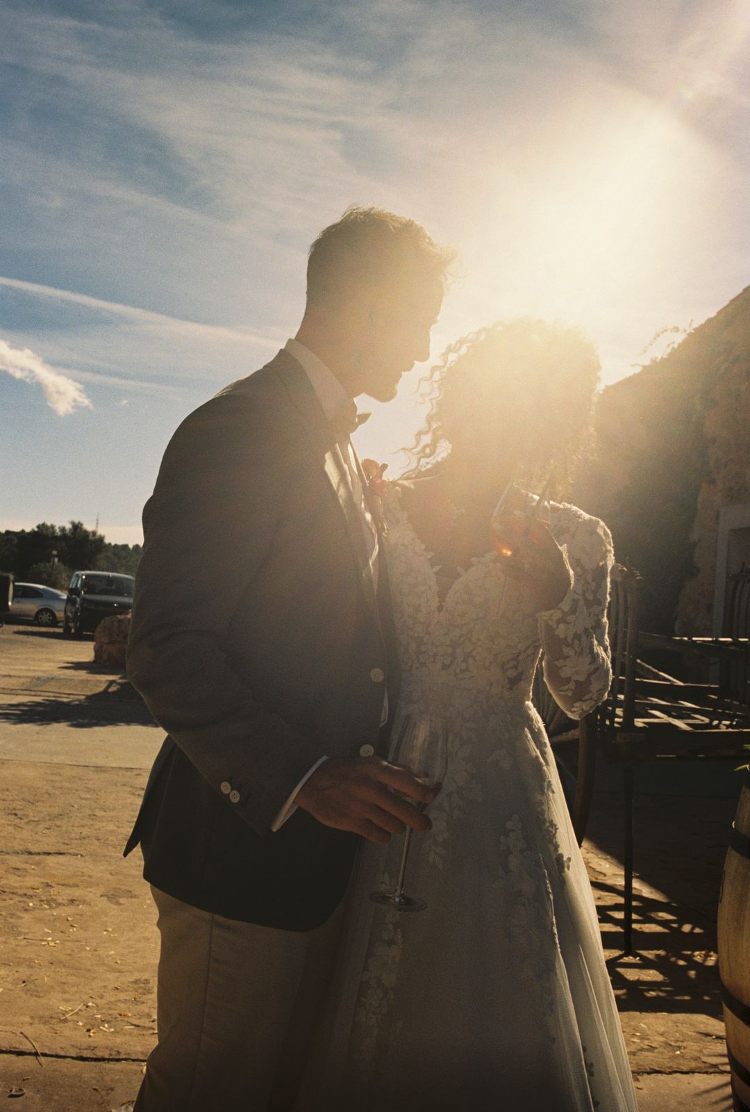 Wedding photograph on 35mm film at Bodegas Ángel, Mallorca