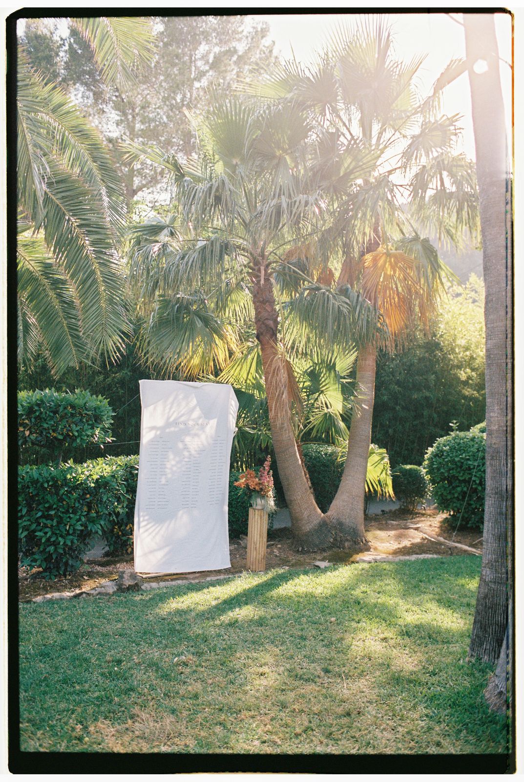 Charlotte and Rhodri's wedding on 35mm film at Jardines de Alfabia, Mallorca