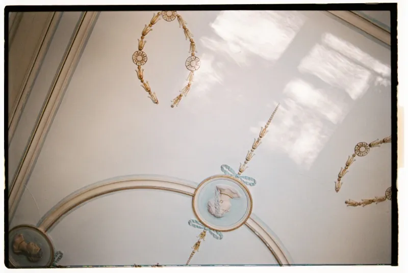 The painted and gilded ceiling of the hotel, L’Avenida Hotel, Sóller, Mallorca