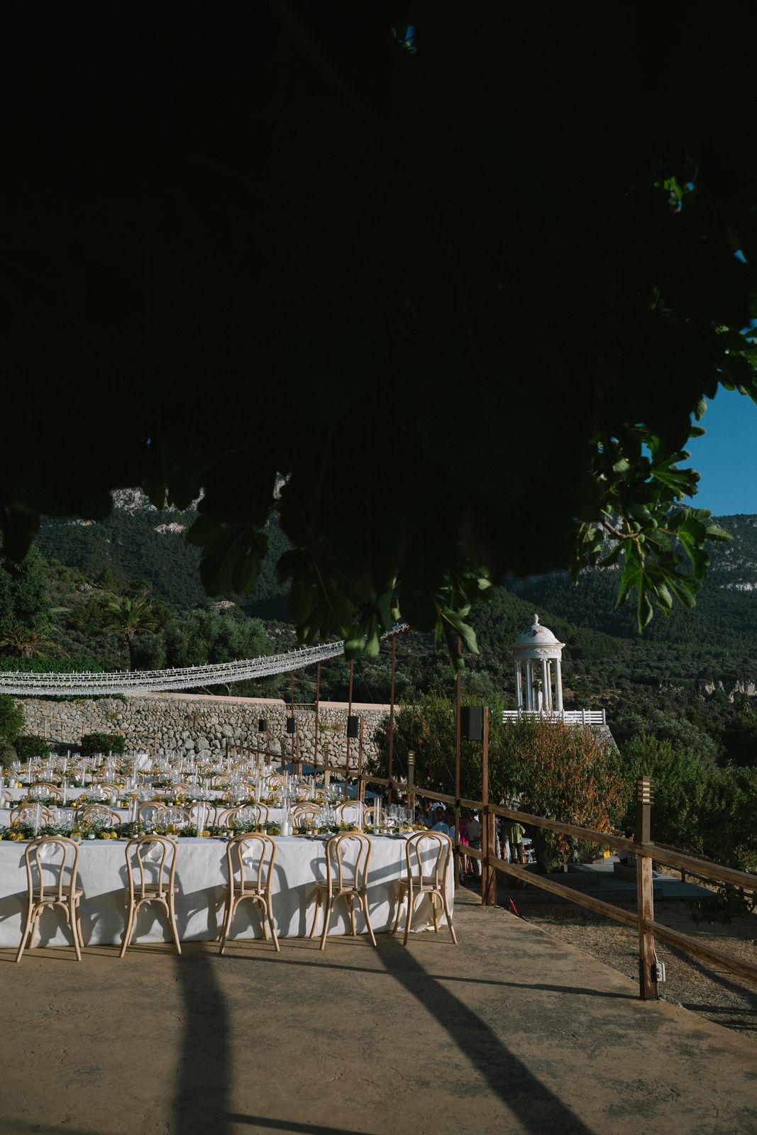 Wedding dinner at dusk at Son Marroig, Deià, Mallorca