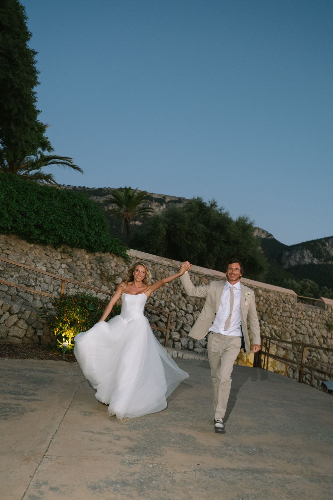 Wedding dinner at dusk at Son Marroig, Deià, Mallorca