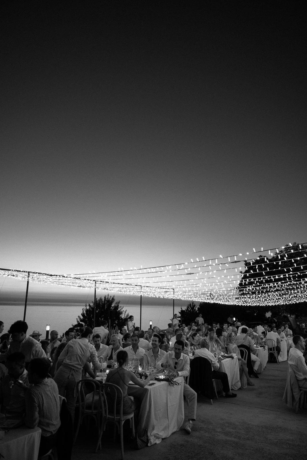 Wedding dinner at dusk at Son Marroig, Deià, Mallorca
