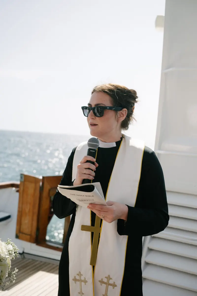 Wedding ceremony on the deck of Falcao Uno, off Palma, Mallorca