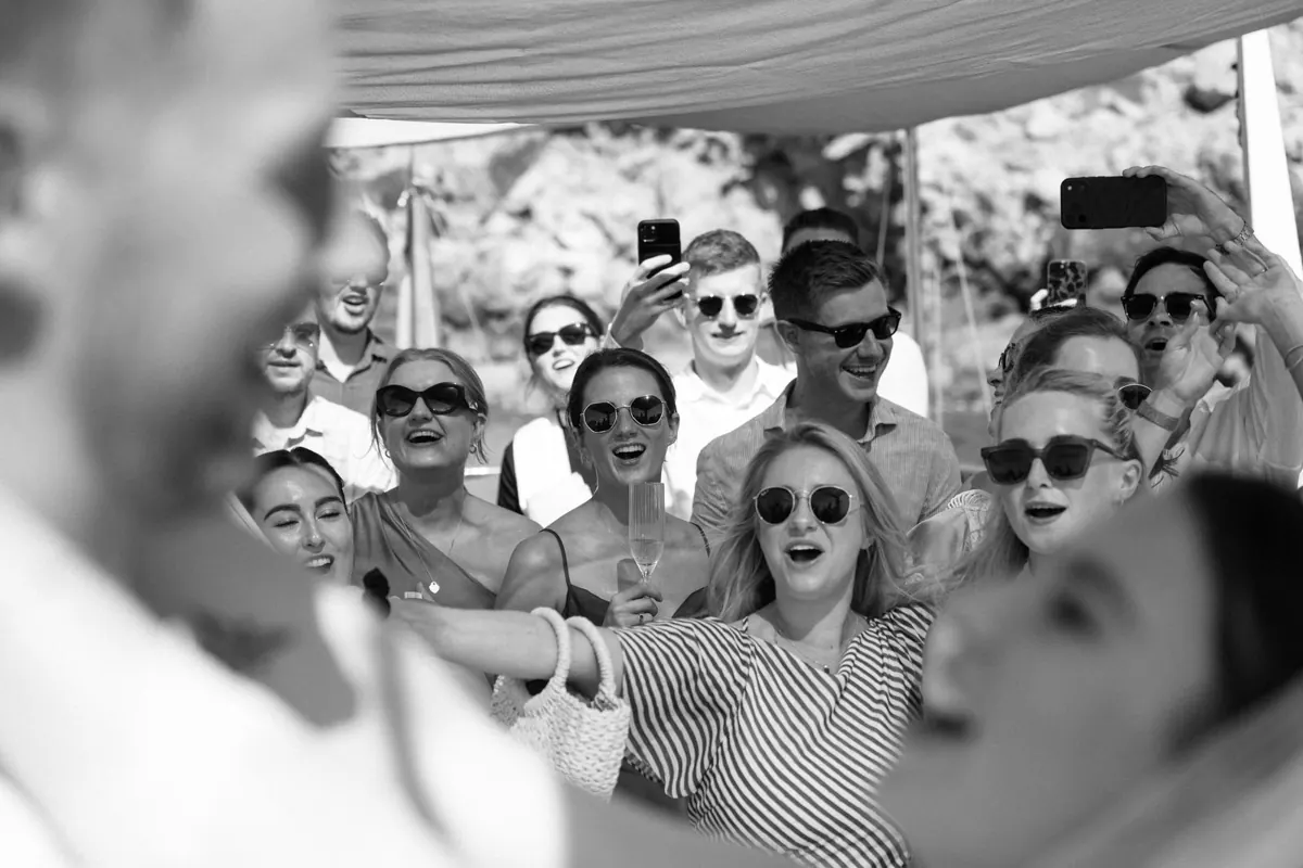 Wedding ceremony on the deck of Falcao Uno, off Palma, Mallorca