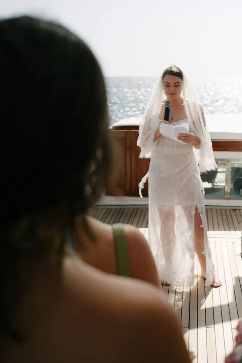 Wedding ceremony on the deck of Falcao Uno, off Palma, Mallorca