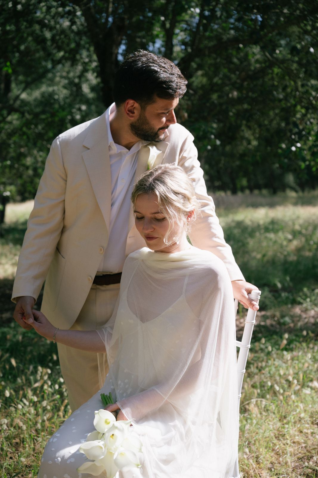 Michelle and Moisés's portrait session in the forest at Finca Binissatí, Mallorca