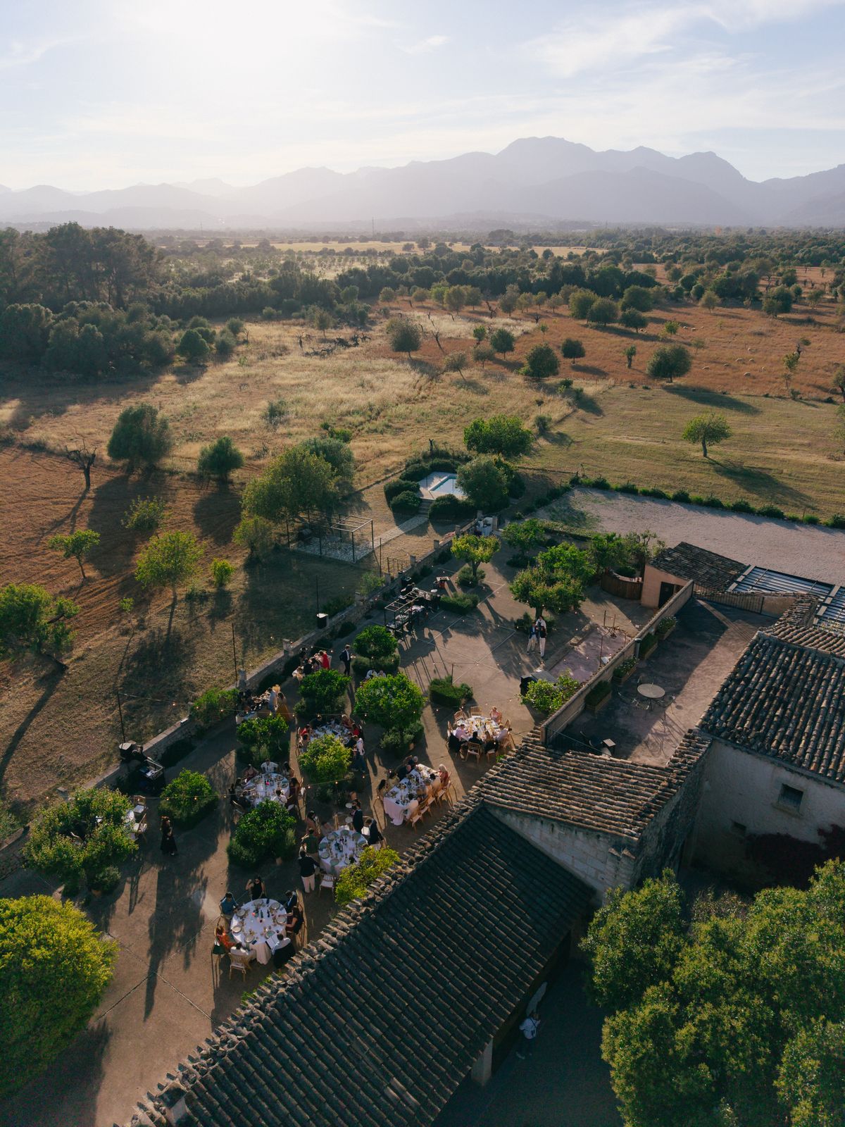 Golden hour dinner in the orange grove at Finca Binissatí, Mallorca
