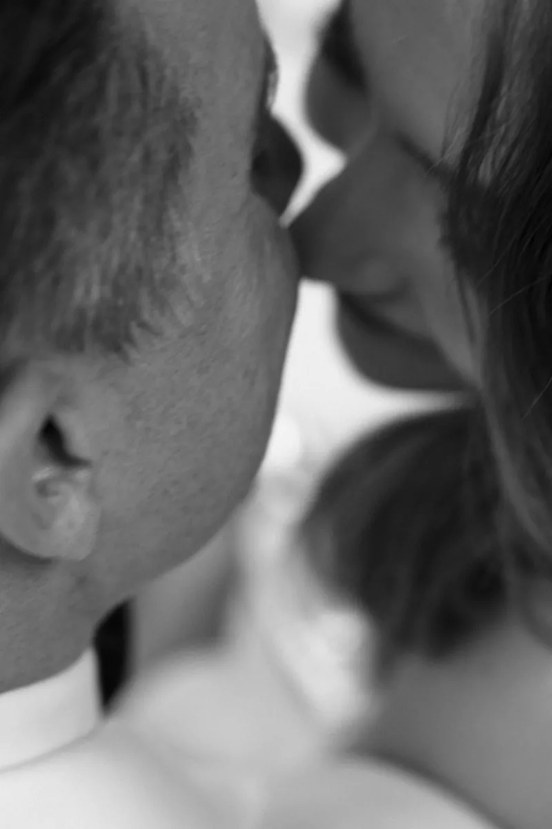The couple close together just before a kiss, Son Termes, Mallorca